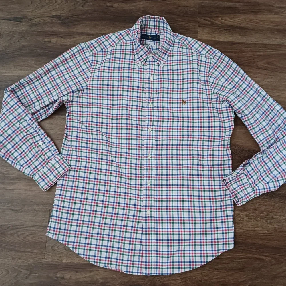 Ralph Lauren Mens Plaid Button Down Shirt Medium Multicolor Cotton Long Sleeve